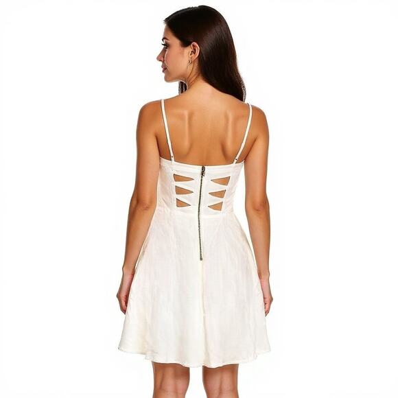 Forever 21 White Mini Skater Dress Babydoll Y2K Cottagecore Coquette Cut Out M - Picture 1 of 11